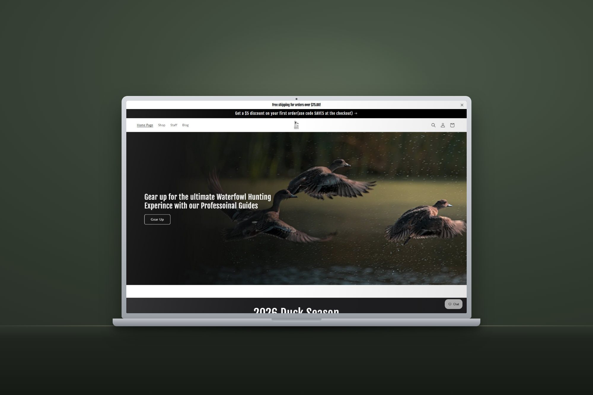 The Fowl Drake website shown on a laptop